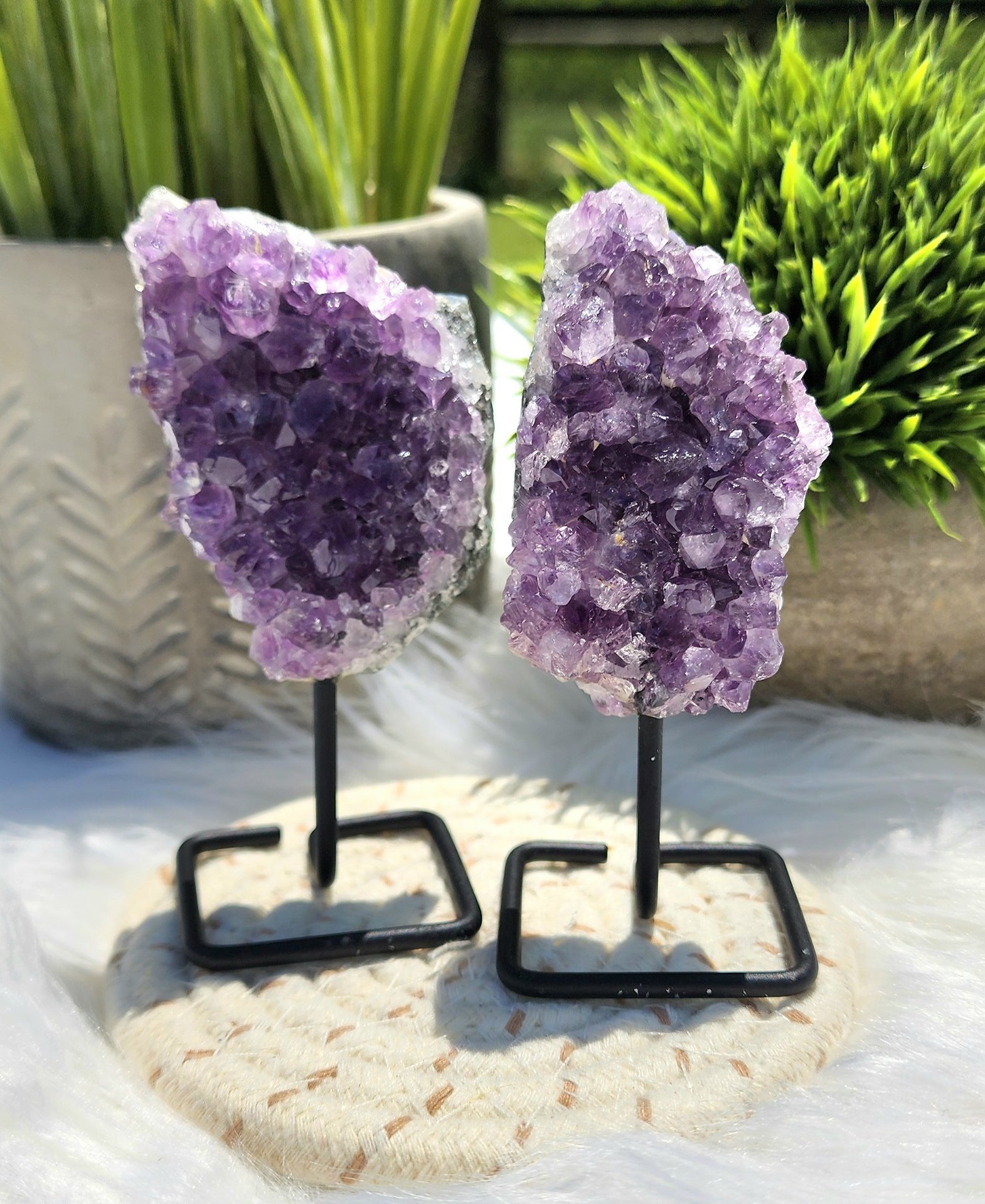 Amethyst Clusters on Metal Stands