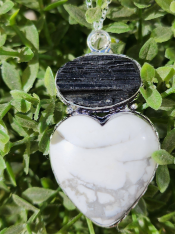 Black Tourmaline and Howlite Heart Pendant Necklace