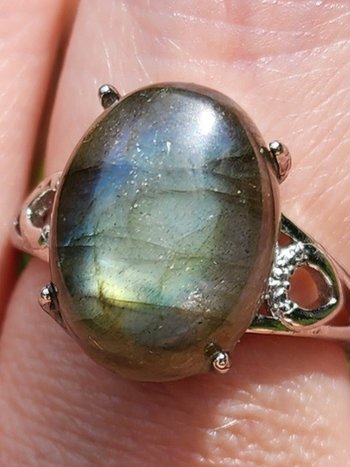 White Bronze Labradorite Ring