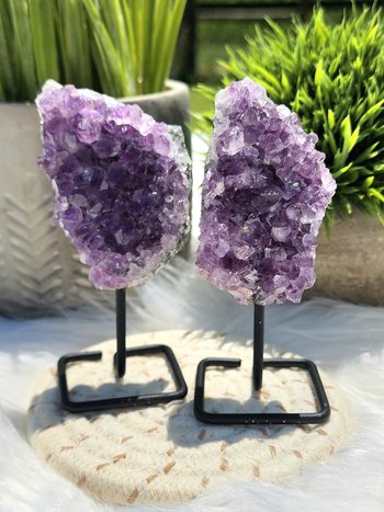 Amethyst Clusters on Metal Stands