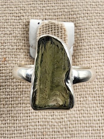 .925 Sterling Silver Moldavite Ring Size 7