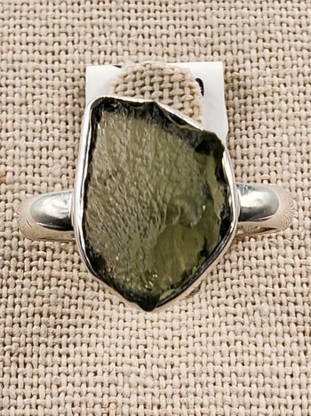 .925 Sterling Silver Moldavite Ring Size 8