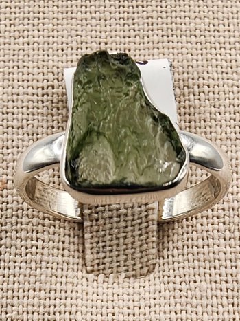 .925 Sterling Silver Moldavite Ring Size 8.5