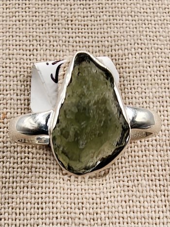 .925 Sterling Silver Moldavite Ring Size 9