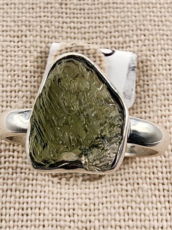 .925 Sterling Silver Moldavite Ring Size 9