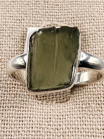 .925 Sterling Silver Moldavite Ring Size 9