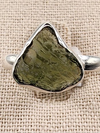 .925 Sterling Silver Moldavite Ring Size 9