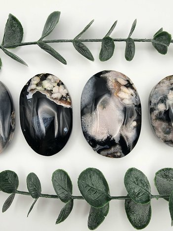 Black Flower Agate Palm Stones