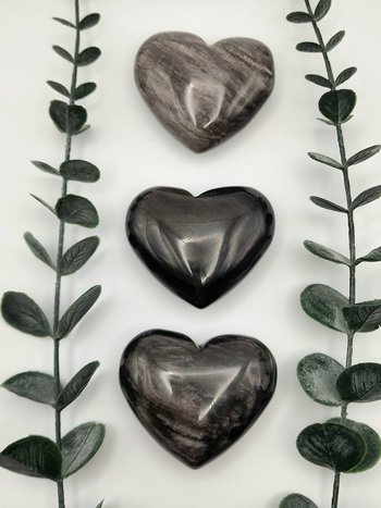 Silver Sheen Obsidian Hearts