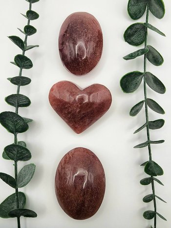 Strawberry Quartz Hearts and Palm Stones