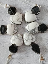 Black Tourmaline and Howlite Heart Pendant Necklace