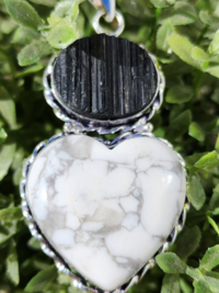 Black Tourmaline and Howlite Heart Pendant Necklace