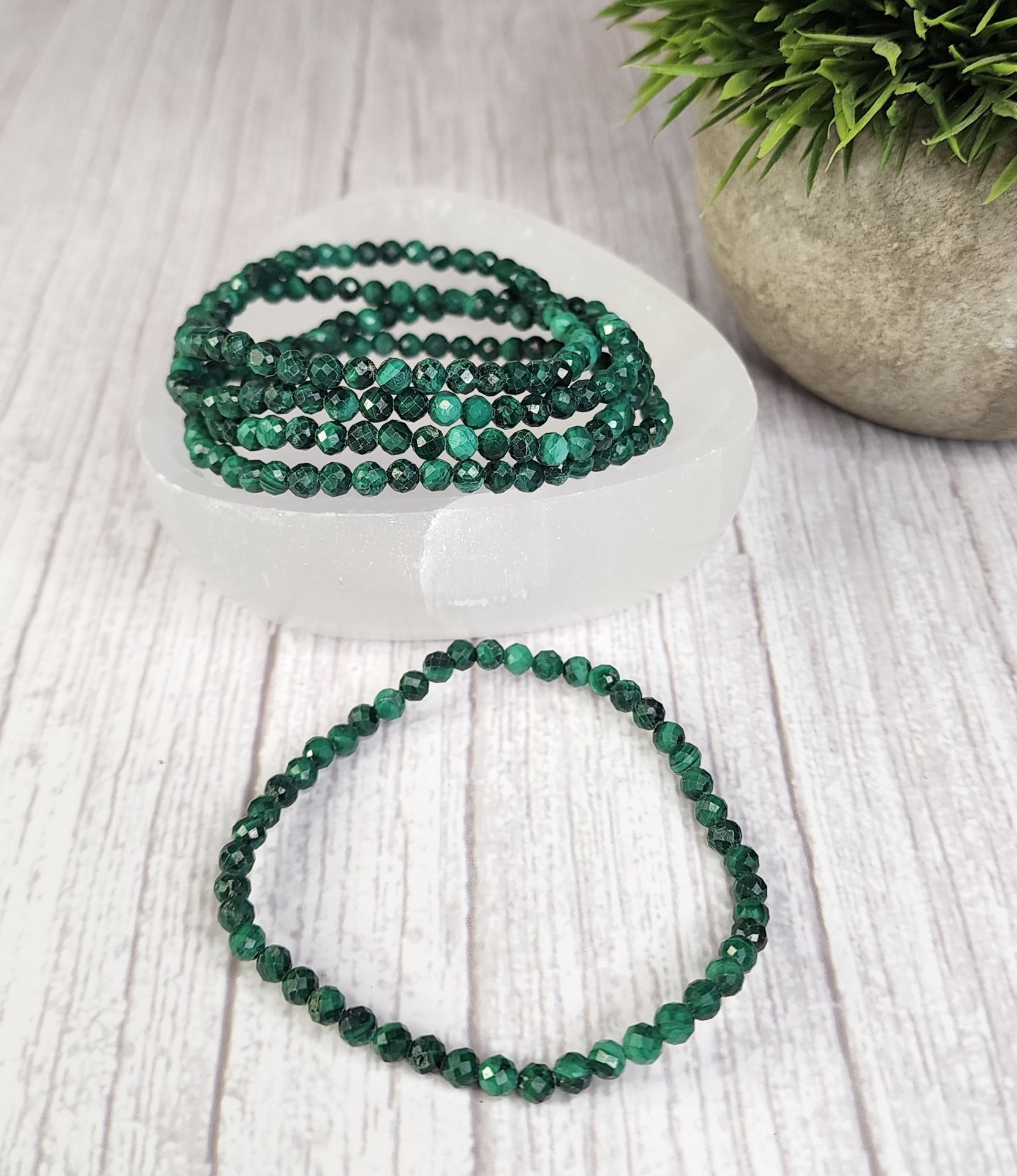 Faceted Malachite Bracelet - 4mm