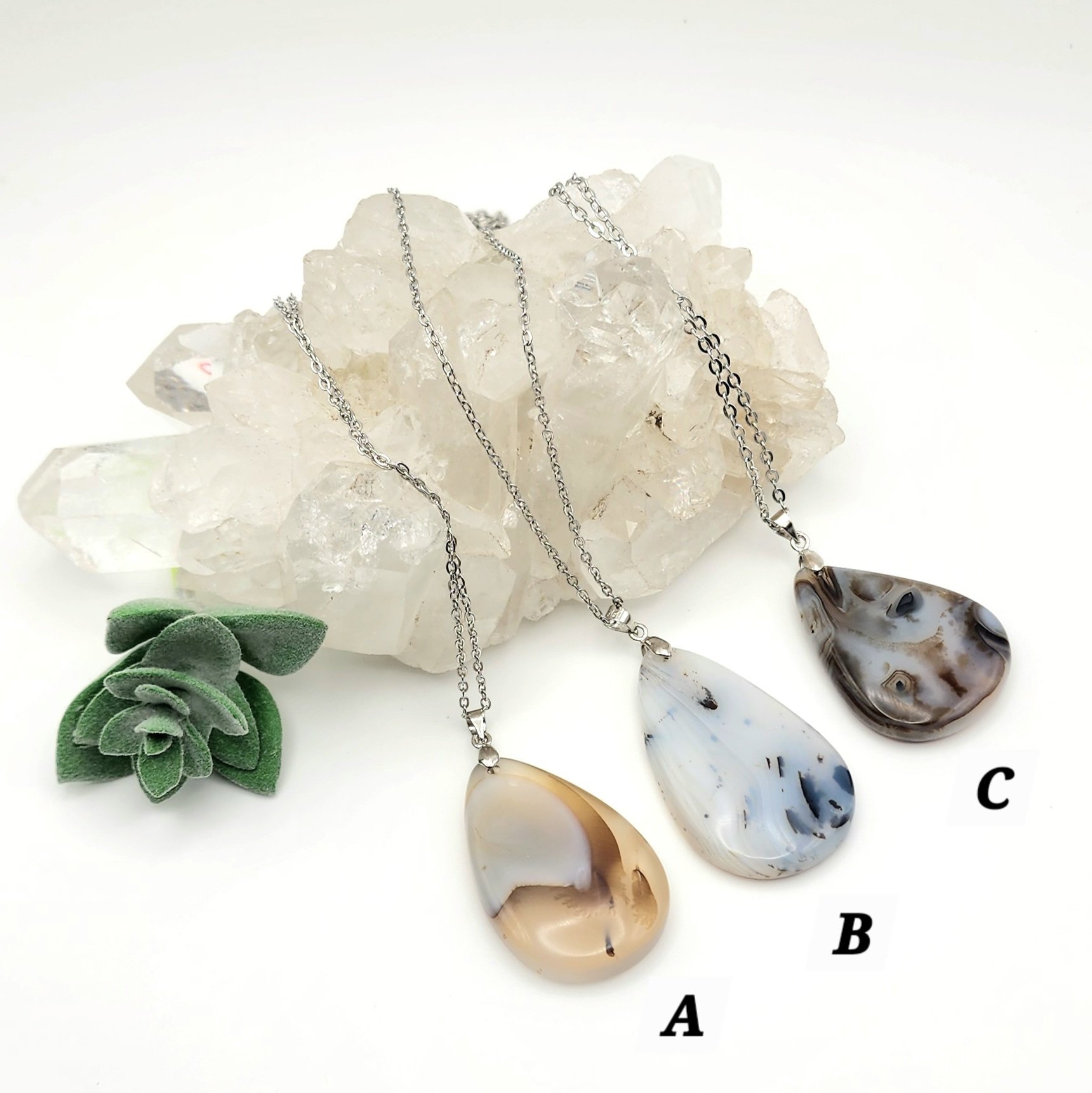 Dendritic Agate Pendant Necklaces