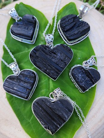 Sterling Silver Black Tourmaline Heart Necklace